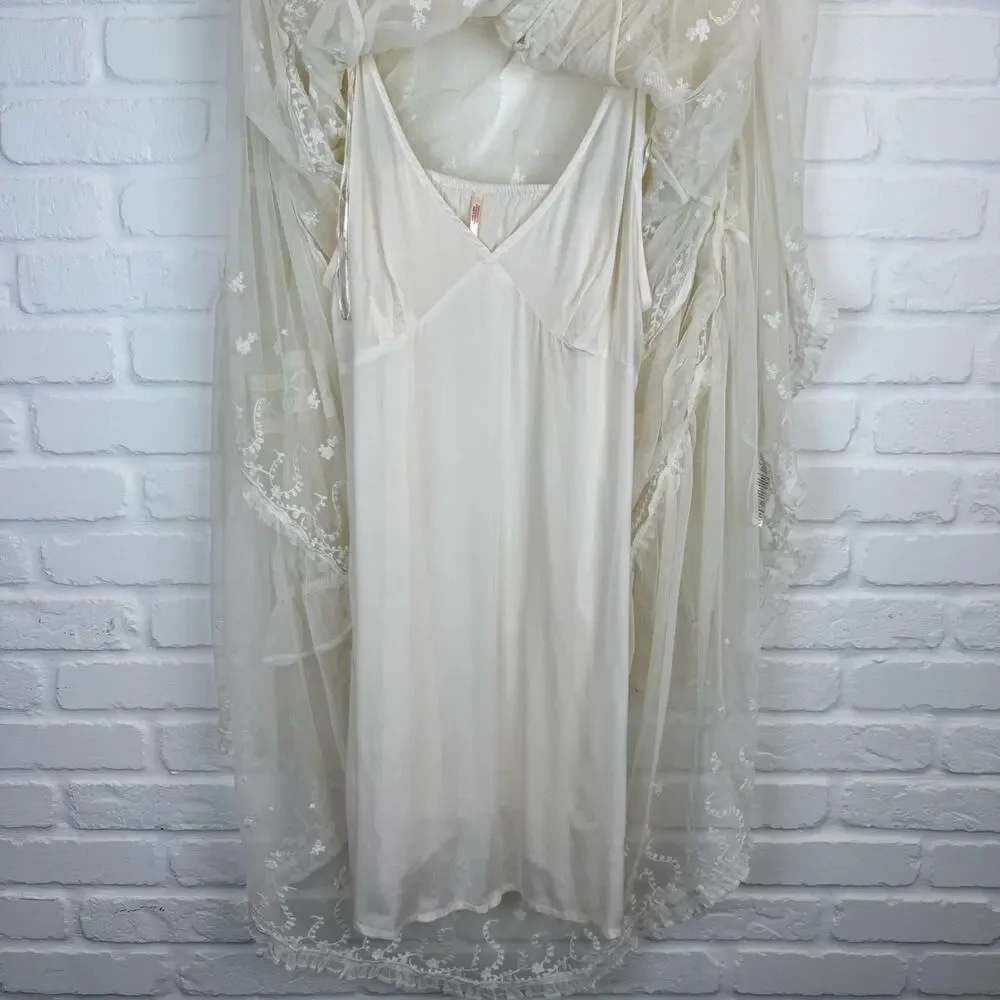Free People Stevie Embroidered Maxi Dress Tea Flowy Ivory Sheer Floral Lined L - Picture 11 of 15